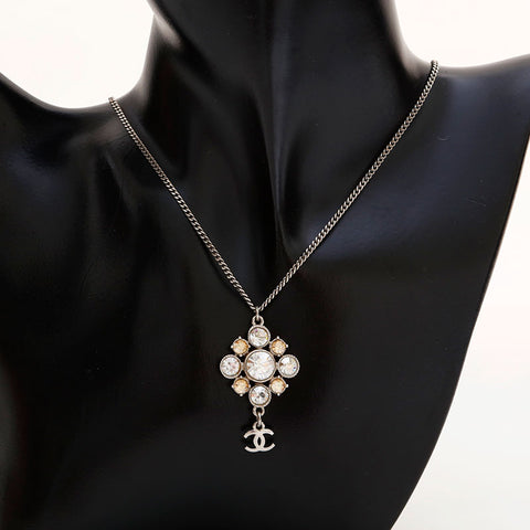 CHANEL C11V Rhinestone COCO Mark 2011 Necklace Silver WS22945