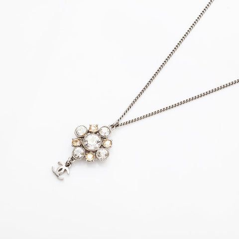 CHANEL C11V Rhinestone COCO Mark 2011 Necklace Silver WS22945