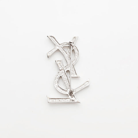 YVES SAINT LAURENT YSL logo rhinestone Brooch gold WS22946