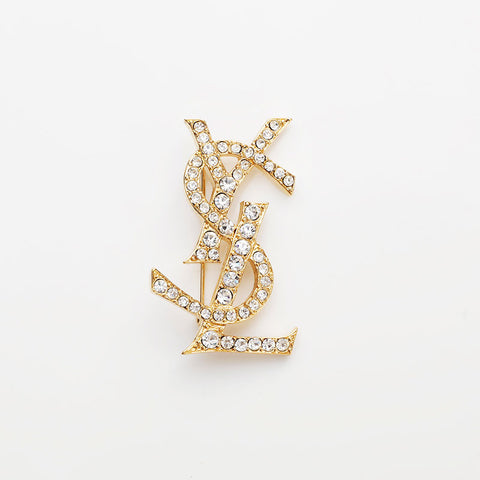 YVES SAINT LAURENT YSL logo rhinestone Brooch gold WS22951