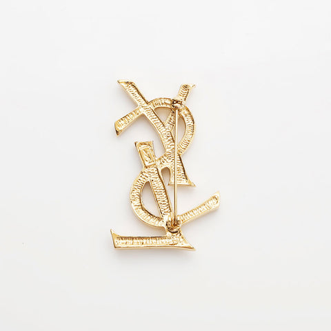 YVES SAINT LAURENT YSL logo rhinestone Brooch gold WS22951