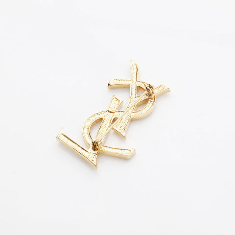 YVES SAINT LAURENT YSL logo rhinestone Brooch gold WS22951