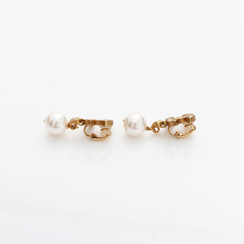CHANEL 21C 2021 COCO Mark Pearl Rhinestone Drop Earring gold WS22963