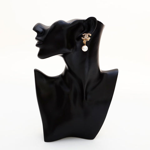 CHANEL 21C 2021 COCO Mark Pearl Rhinestone Drop Earring gold WS22963