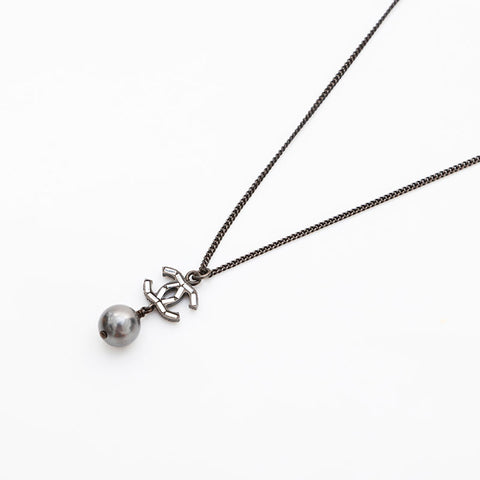 CHANEL B10C 2010 2way COCO Mark Pearl Necklace black WS22969
