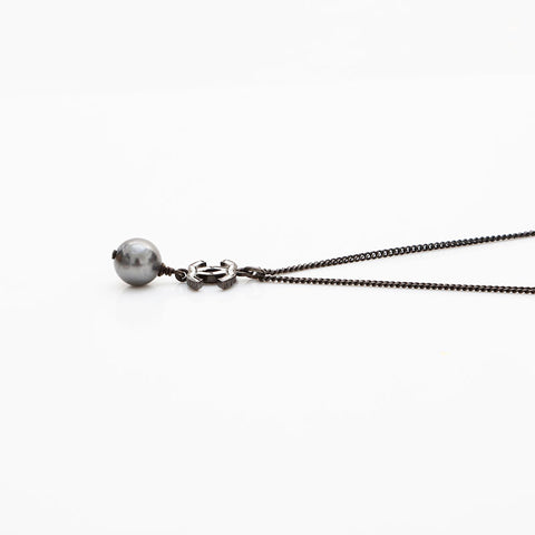 CHANEL B10C 2010 2way COCO Mark Pearl Necklace black WS22969