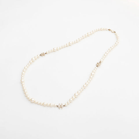 CHANEL 10A 2010 Pearl COCO Mark Necklace white WS22970