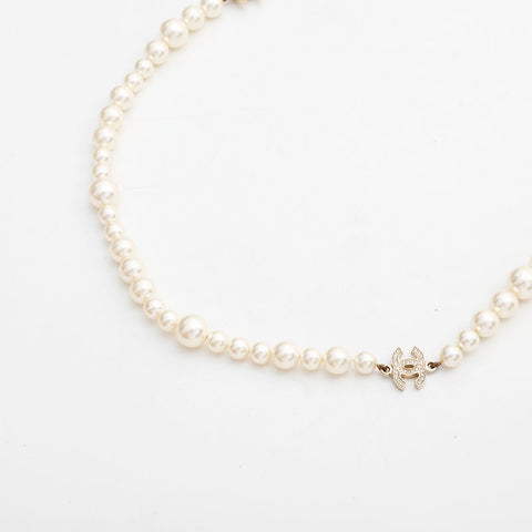 CHANEL 10A 2010 Pearl COCO Mark Necklace white WS22970