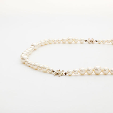 CHANEL 10A 2010 Pearl COCO Mark Necklace white WS22970