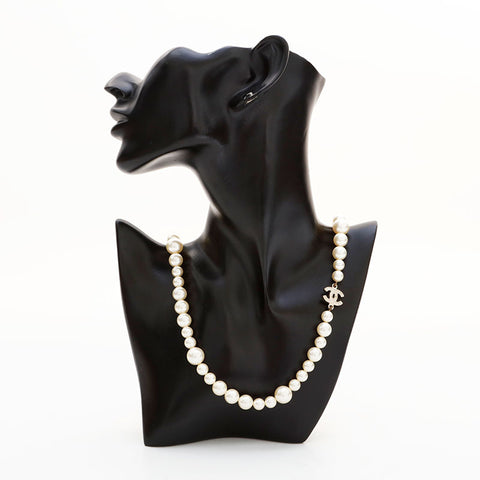CHANEL 10A 2010 Pearl COCO Mark Necklace white WS22970