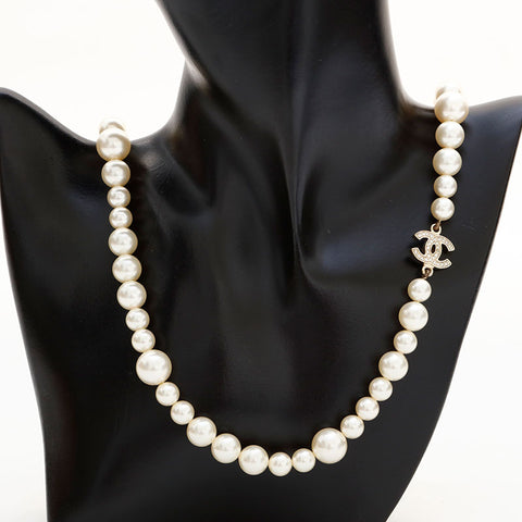 CHANEL 10A 2010 Pearl COCO Mark Necklace white WS22970