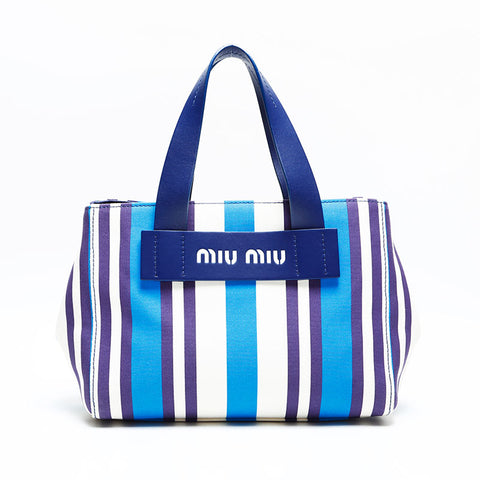 Miu Miu Canvas stripe Handbag blue WS22972