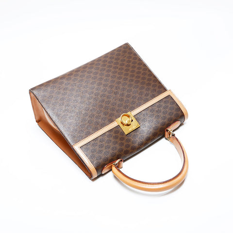 CELINE Macadam PVC Handbag Brown WS22973