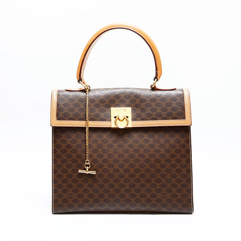 CELINE Macadam PVC Handbag Brown WS22973