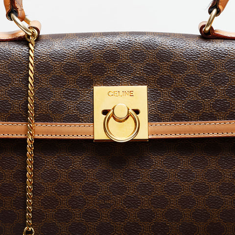 CELINE Macadam PVC Handbag Brown WS22973