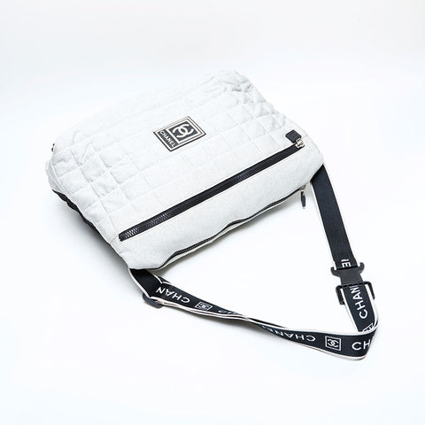 CHANEL No. 9 2004-2005 Sports Line Cotton Chocolate Bar Shoulder Bag gray WS22978