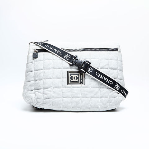 CHANEL No. 9 2004-2005 Sports Line Cotton Chocolate Bar Shoulder Bag gray WS22978