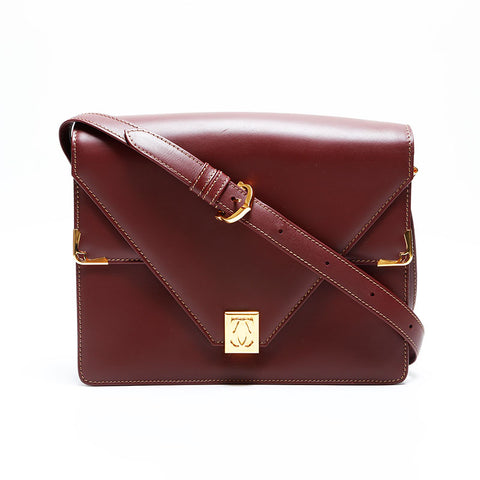 CARTIER leather double flap Shoulder Bag Red WS22980