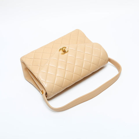 CHANEL No. 4 1996-1997 Lambskin Matelasse Flap Handbag beige WS22982