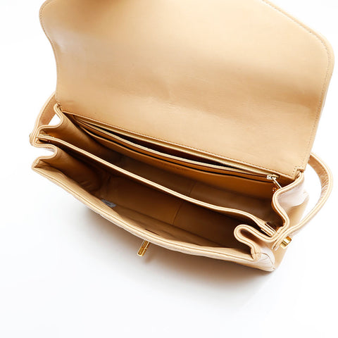 CHANEL No. 4 1996-1997 Lambskin Matelasse Flap Handbag beige WS22982