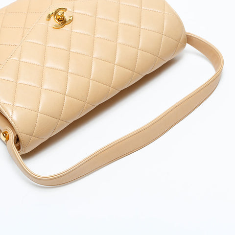 CHANEL No. 4 1996-1997 Lambskin Matelasse Flap Handbag beige WS22982
