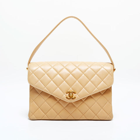 CHANEL No. 4 1996-1997 Lambskin Matelasse Flap Handbag beige WS22982