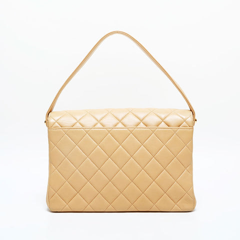 CHANEL No. 4 1996-1997 Lambskin Matelasse Flap Handbag beige WS22982