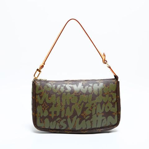 LOUIS VUITTON 2001 Monogram Graffiti Pochette Handbag Brown WS22984