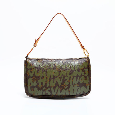 LOUIS VUITTON 2001 Monogram Graffiti Pochette Handbag Brown WS22984