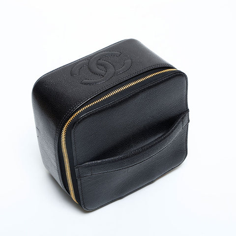 CHANEL No. 4 1996-1997 Caviar Skin Vanity Handbag black WS22986