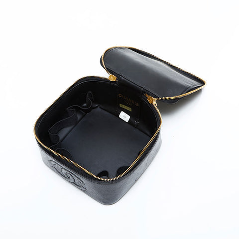CHANEL No. 4 1996-1997 Caviar Skin Vanity Handbag black WS22986