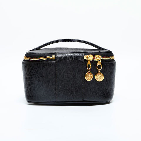 CHANEL No. 4 1996-1997 Caviar Skin Vanity Handbag black WS22986