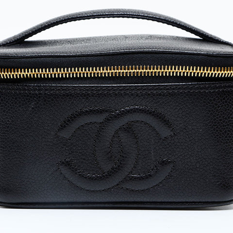 CHANEL No. 4 1996-1997 Caviar Skin Vanity Handbag black WS22986