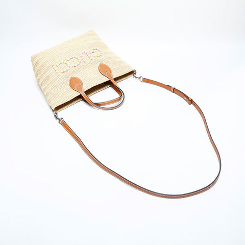 GUCCI Patch Small Tote Bag Raffia Basket Bag 2way Shoulder Bag beige WS22992