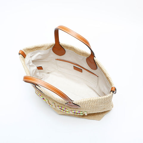 GUCCI Patch Small Tote Bag Raffia Basket Bag 2way Shoulder Bag beige WS22992