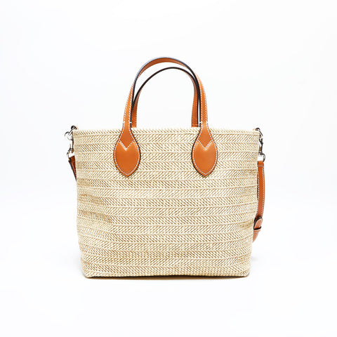 GUCCI Patch Small Tote Bag Raffia Basket Bag 2way Shoulder Bag beige WS22992