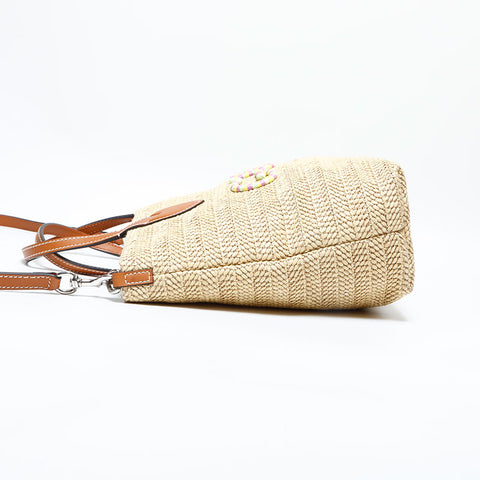 GUCCI Patch Small Tote Bag Raffia Basket Bag 2way Shoulder Bag beige WS22992