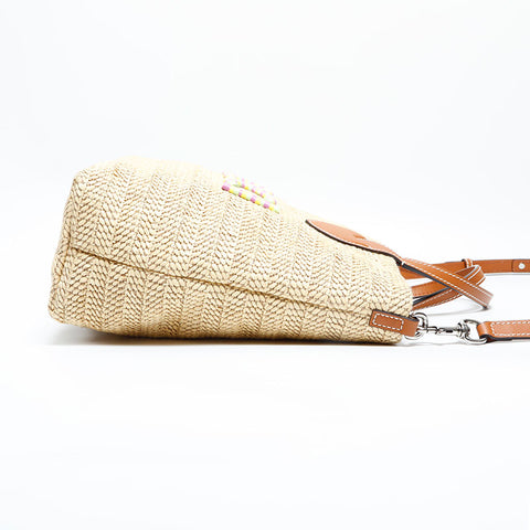 GUCCI Patch Small Tote Bag Raffia Basket Bag 2way Shoulder Bag beige WS22992