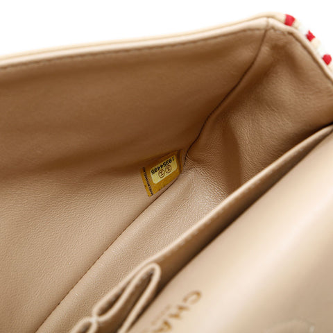 CHANEL 19th series 2014 Border Double Flap Chain 9.8" Shoulder Bag White red WS22993