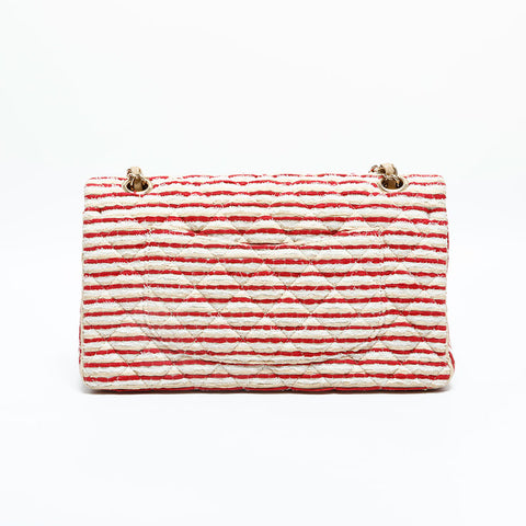 CHANEL 19th series 2014 Border Double Flap Chain 9.8" Shoulder Bag White red WS22993