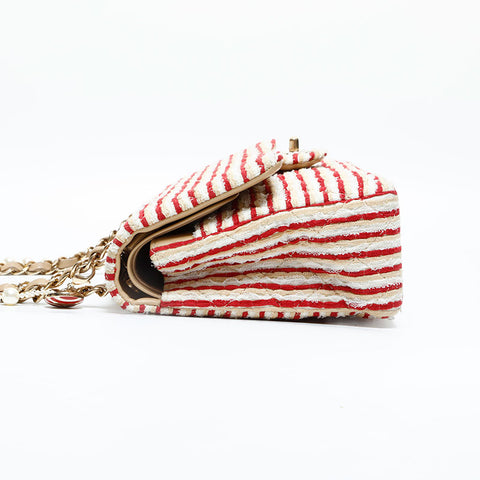 CHANEL 19th series 2014 Border Double Flap Chain 9.8" Shoulder Bag White red WS22993