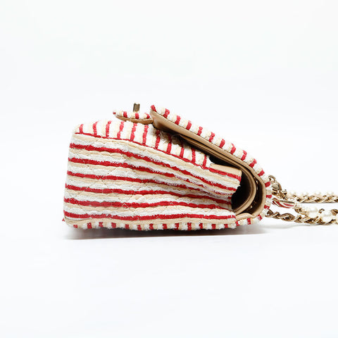 CHANEL 19th series 2014 Border Double Flap Chain 9.8" Shoulder Bag White red WS22993