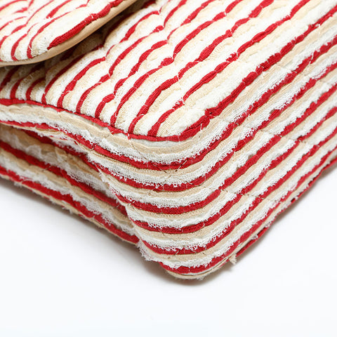 CHANEL 19th series 2014 Border Double Flap Chain 9.8" Shoulder Bag White red WS22993