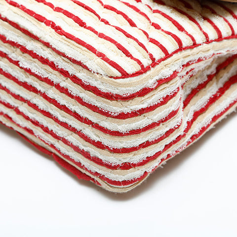 CHANEL 19th series 2014 Border Double Flap Chain 9.8" Shoulder Bag White red WS22993