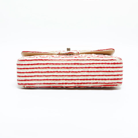 CHANEL 19th series 2014 Border Double Flap Chain 9.8" Shoulder Bag White red WS22993