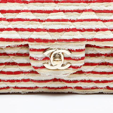 CHANEL 19th series 2014 Border Double Flap Chain 9.8" Shoulder Bag White red WS22993