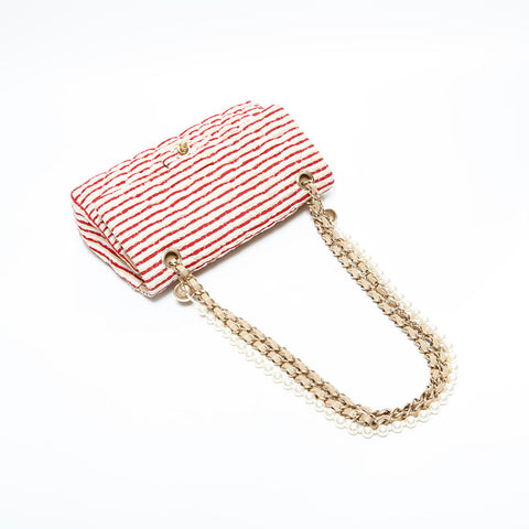 CHANEL 19th series 2014 Border Double Flap Chain 9.8" Shoulder Bag Red WS22994