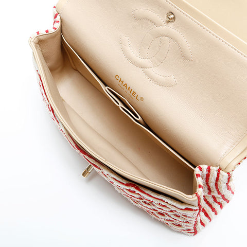 CHANEL 19th series 2014 Border Double Flap Chain 9.8" Shoulder Bag Red WS22994