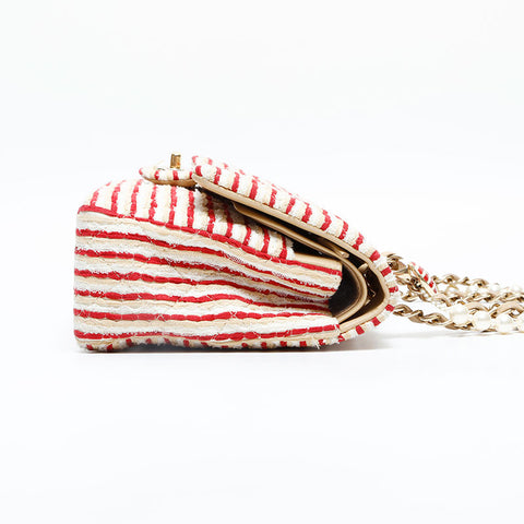 CHANEL 19th series 2014 Border Double Flap Chain 9.8" Shoulder Bag Red WS22994