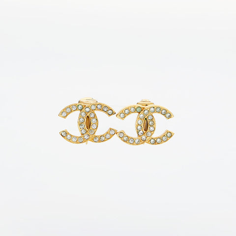CHANEL COCO Mark rhinestone Earring gold WS22998